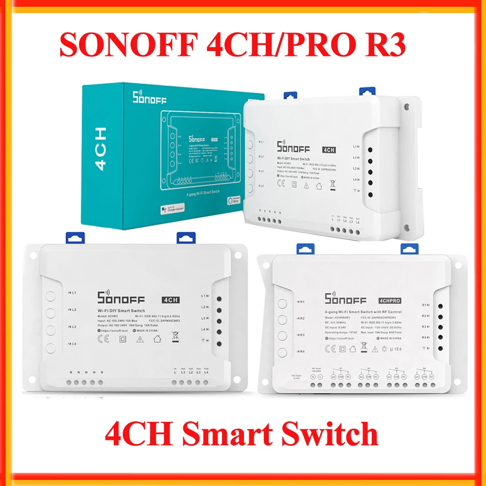Sonoff 4Ch/Pro R3 Smart Wifi Switch Smart Home 4 Gang Interlock Modalità Di Blocco Ad Incastro Autobloccante Smart Rf Switch Funziona Con Alexa