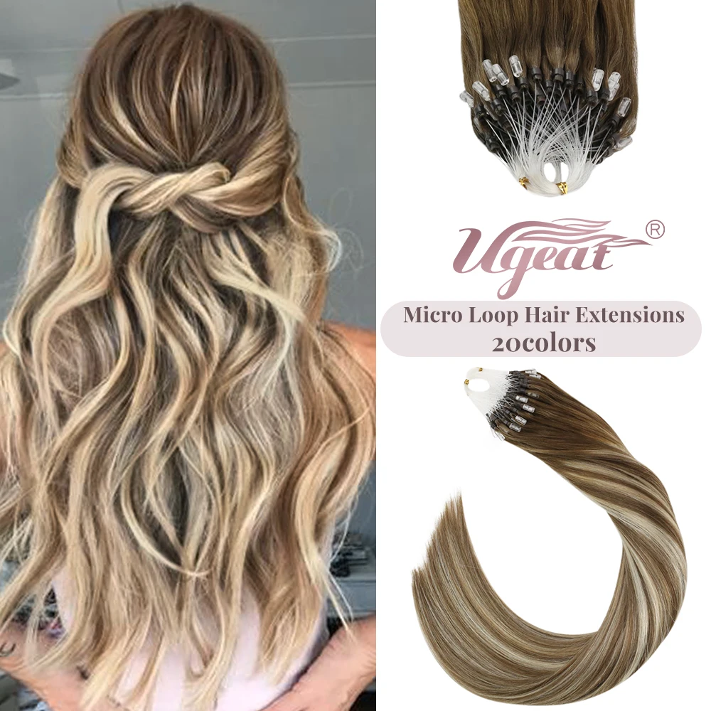 Ugeat Microlink Hair Extensions Human Hair 14-24" Natural Real Human 1g/1s 100g/100s Set Micro Loop Extensions