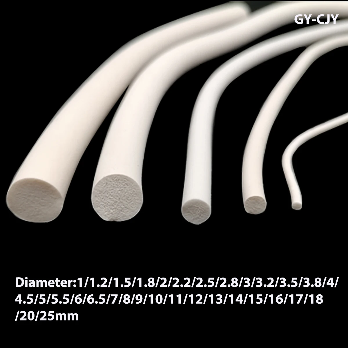 Silicone Rubber Sponge Strip White Silicone Foamed Seal Strip Round VMQ Foaming Cord Dia.1/1.2/1.5/1.8/2/2.2/2.5/2.8/3/3.2-25mm