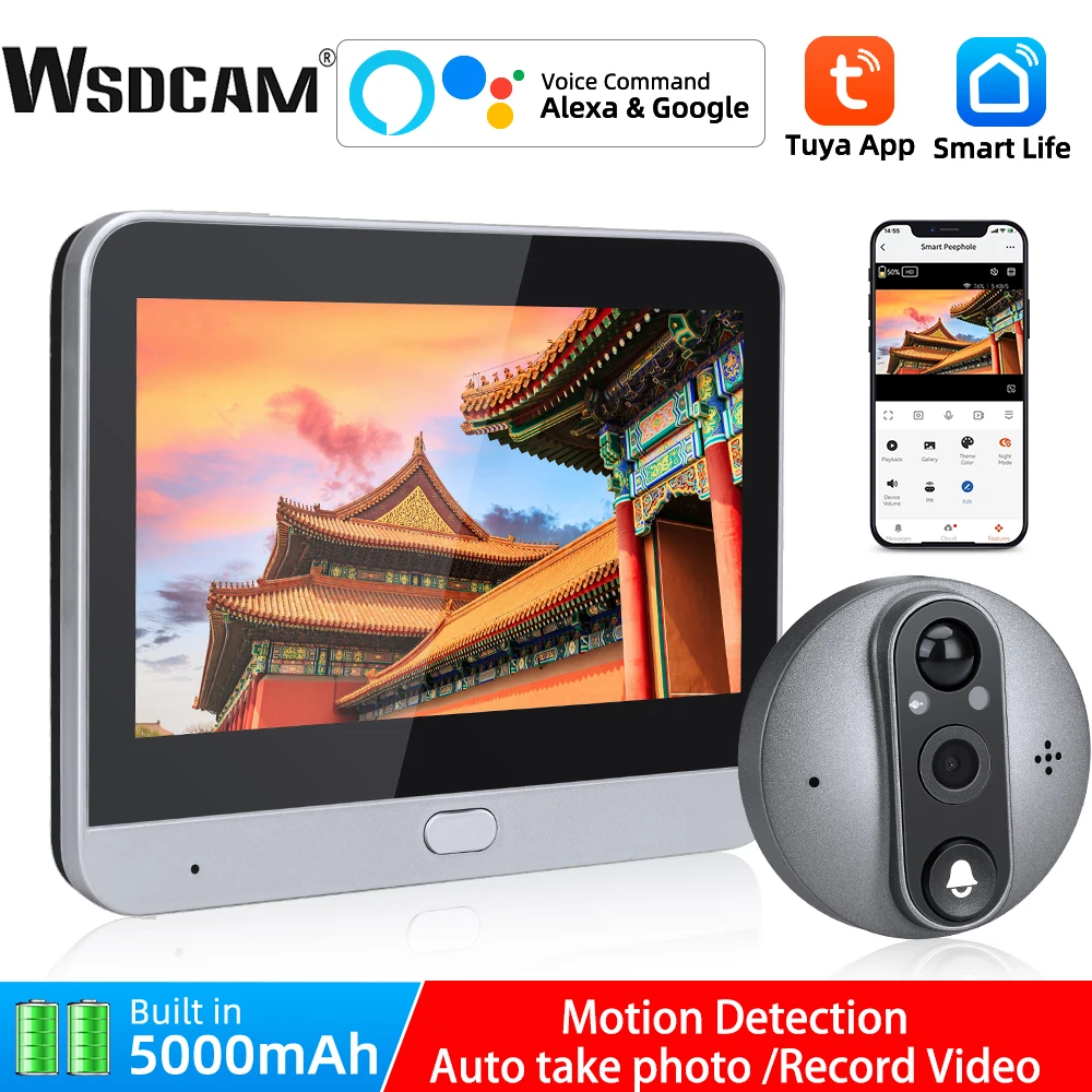 WSDCAM 4.3Inch LCD Video Peephole Doorbell Camera IR Night Vision Video Eye Door Bell Visual Doorbell Smart Home Outdoor Camera