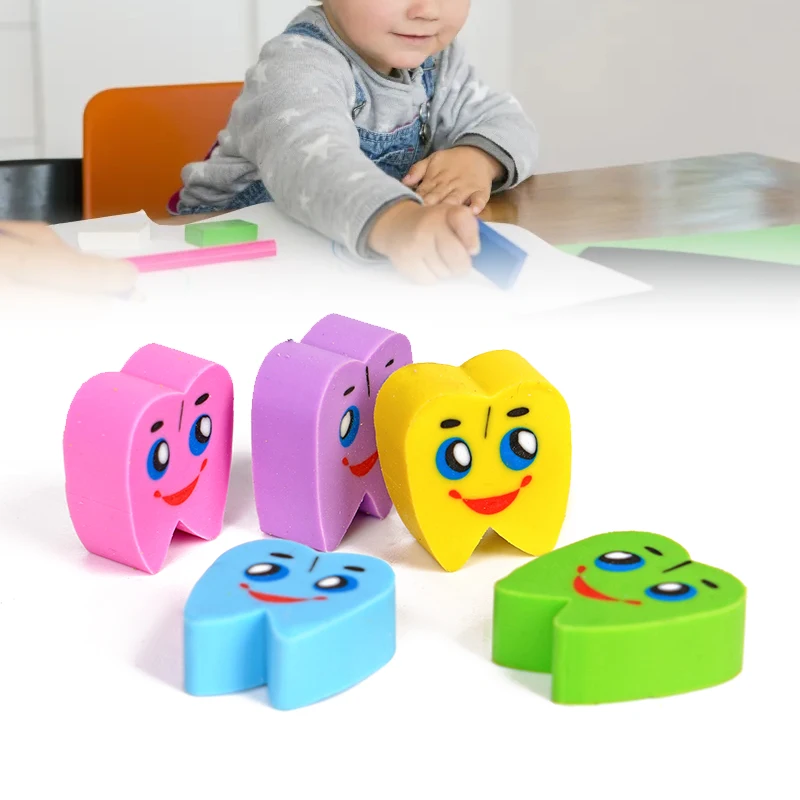 귀여운 연필깎이 치아 모양 지우개 문구 용품 치과 의사 어린이를 위한 선물 어린이 클리닉 무작위 색상