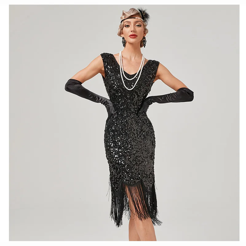 Abito Flapper da donna 1920 Abito con frange lunghe Grande Gatsby