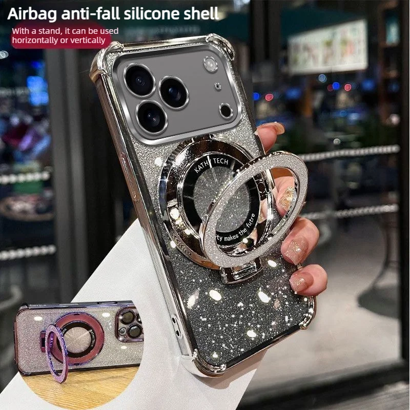 Luxury Glitter Stand Shockproof Phone Case with Clear Plating and TPU Protection