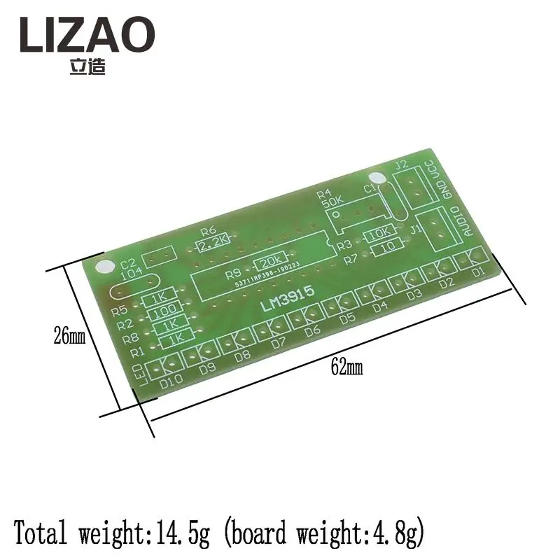 LM3915 DC 9V-12V 10 LED Sound Audio Spectrum Analyzer Level Indicator Kit DIY Electoronics Soldering Practice Set laboratory electronic diy kit arduino diy kit arduino development kit audio spectrum analyzer kit
