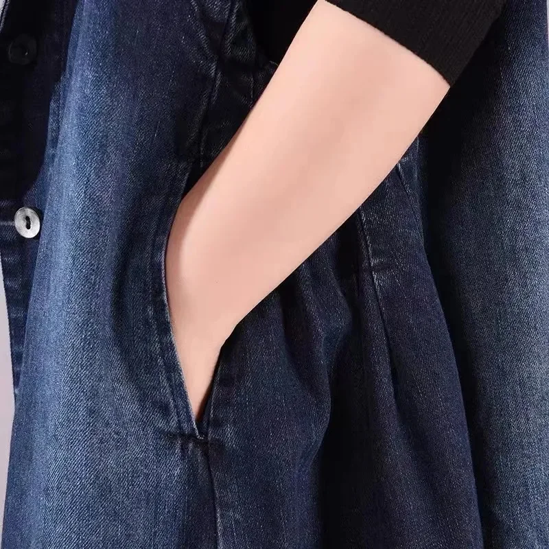 Women's Long  Denim Vest Spring And Autumn New Hooded Denim Jacket Korean Waistcoat Fashion Loose Vest Sleeveless Blazer Vintage