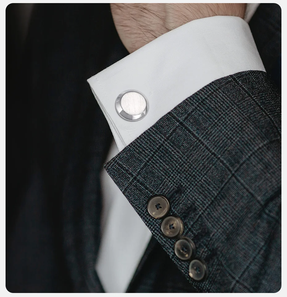 Vnox klassische Manschettenknöpfe für Hochzeit, Business, Hemd, für Herren, Braut, Silber, Goldfarbe, runde Manschettenknöpfe, Geschenk für Papa – Detail 4