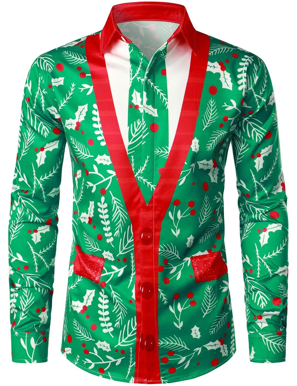 

2023 New Fashion Men's Polo Neck Long Sleeve Suit Funny Print Shirt High Quality Party Fashion Designer Shirt Christmas Gift