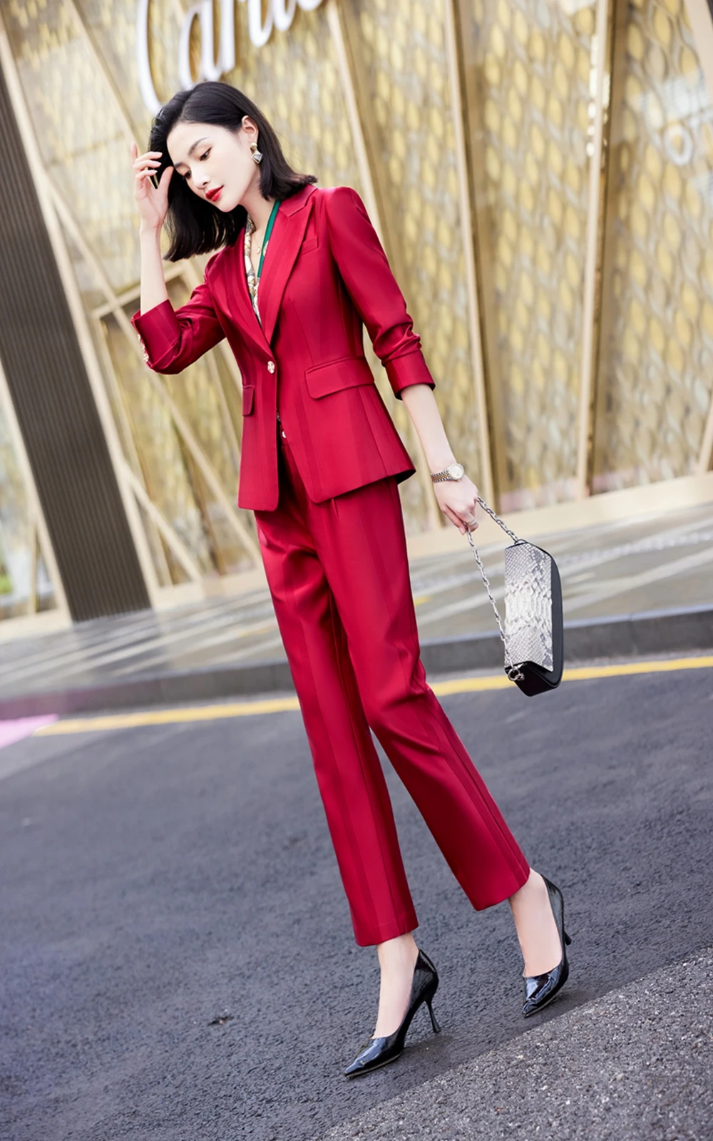 High end autumn high-end green red blue khaki suit coat women's casual professional dress temperament goddess suit