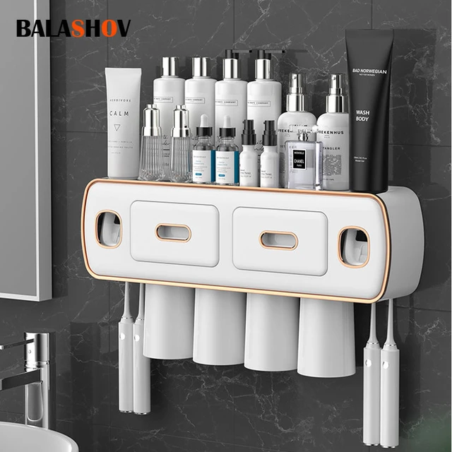 Magnetic Adsorption Inverted Toothbrush Holder Wall-mounted Double