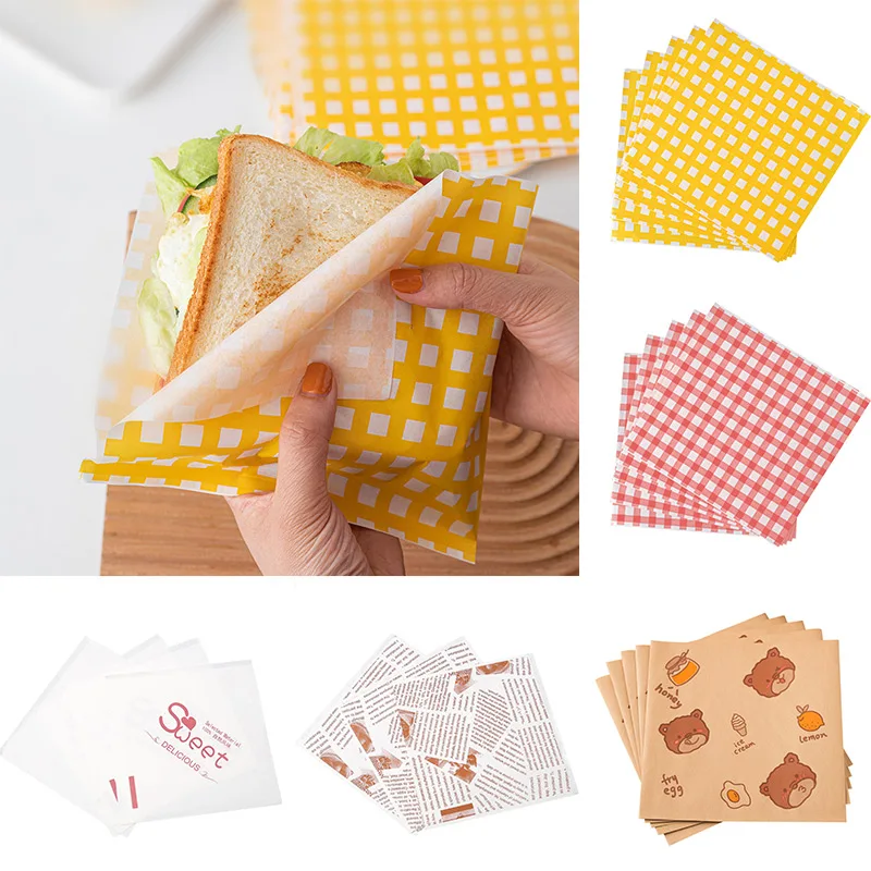 50Pcs/Set Food Wrappers Oil Proof Food Grade Sandwich Burger French Fries Packaging Coated Paper Cute Can Be Cut Baking Paper image_0