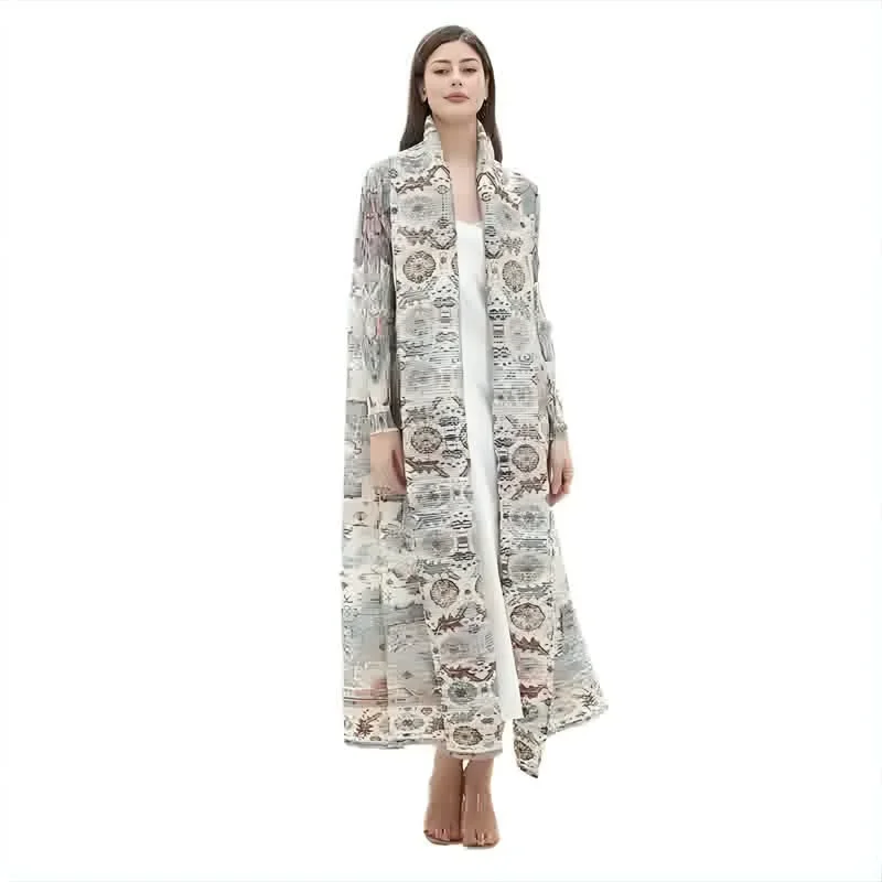 

Женское плиссированное платье миаке, винтажное платье с отложным воротником и длинным рукавом, весна 2024, новые оригинальные дизайнерские пальто