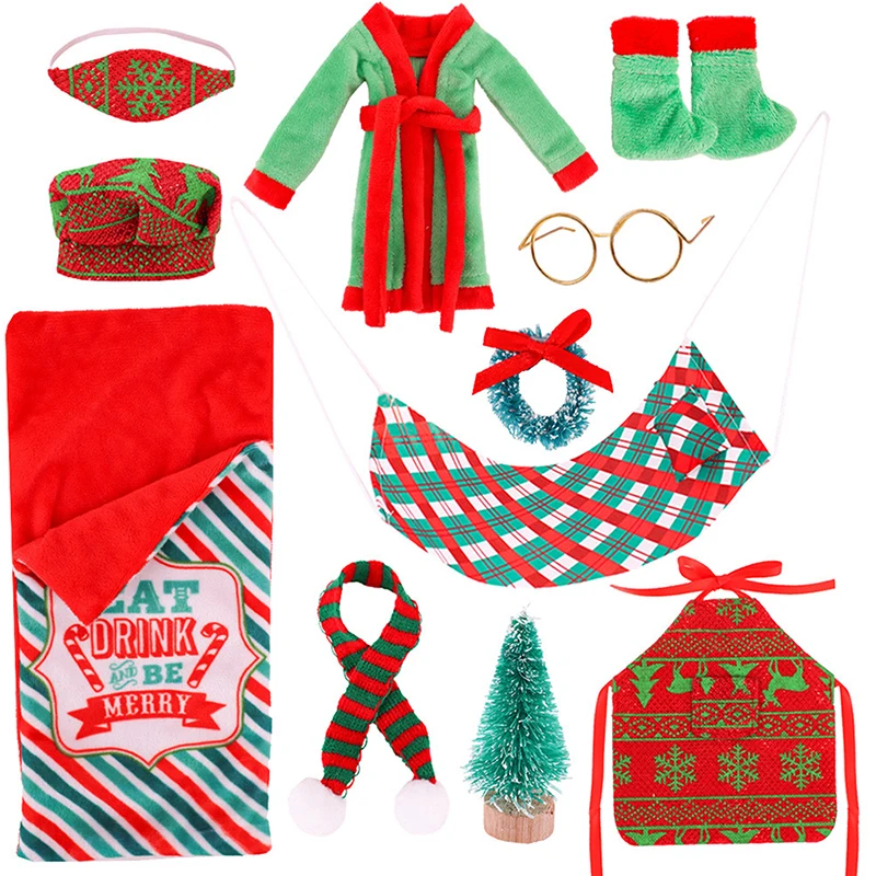 

Christmas Doll Accessories Set Mini Sleeping Bag Nightgown Apron Chef Hat Scarf Hammock Dollhouse Miniature Christmas Decor