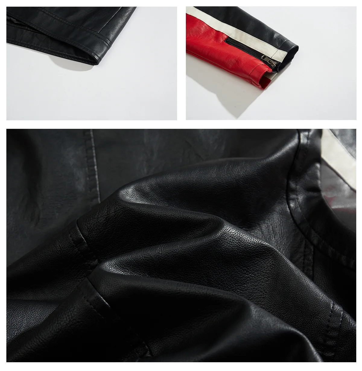 Autumn Winter Men's MV Agusta Logo Contrast Motorcycle Biker Leather Jackets PU Coat Fashion Stand Collar Hood Leather Jacke 4