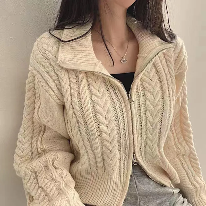 Women Knitted Long Sleeve Cardigan Sweater for Autumn Winter