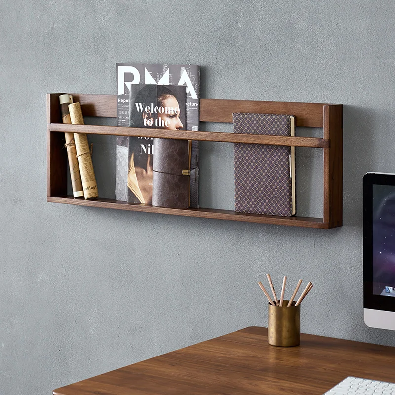 Simple Solid Wood Wall Shelf:Creative Bookshelf Magazine Storage Rack Wall Mounted Home Decoration Newspaper Stand