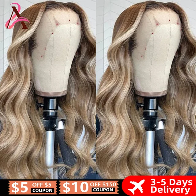 Perruque Lace Front Wig Body Wave Naturelle, Cheveux Humains Colorés, Balayage 4/613, Brun, Blond, 13x4, 613 HD, pour Femme 1