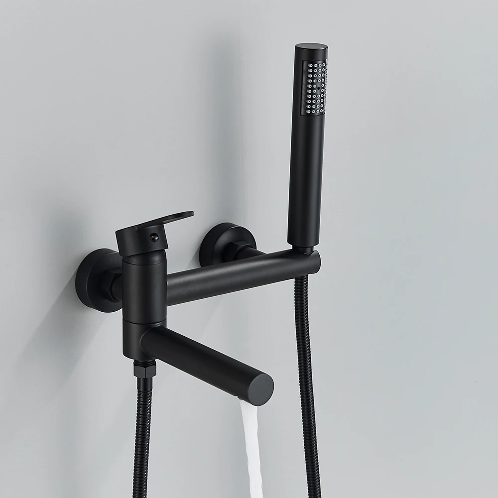 POIQIHY Black Bathtub Faucet In Wall Rotating Spout Bathroom Tub Mixer Tap Single Handle multifunction Handshower Shower System 2