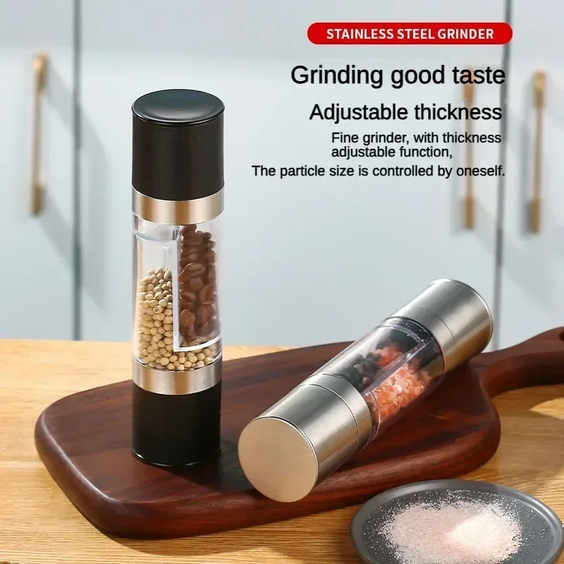 2 in 1 Adjustable Salt And Pepper Grinder Double Head Pepper Mill Crusher Manual Mill Shakers Spice Kitchen Tool