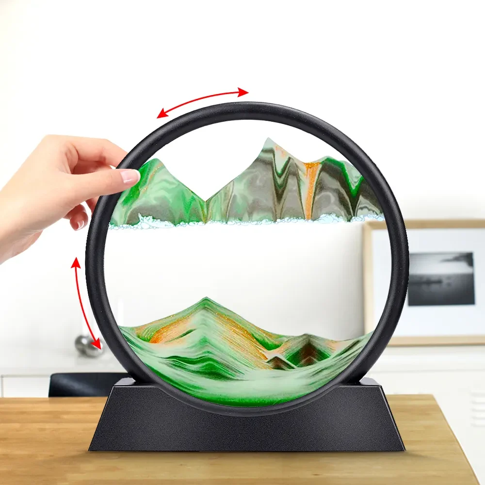 5/7/12inch Moving Sand Art Picture Round Glass 3D Deep Sea Sandscape In Motion Display Flowing Sand Frame Relaxing Desktop Decor