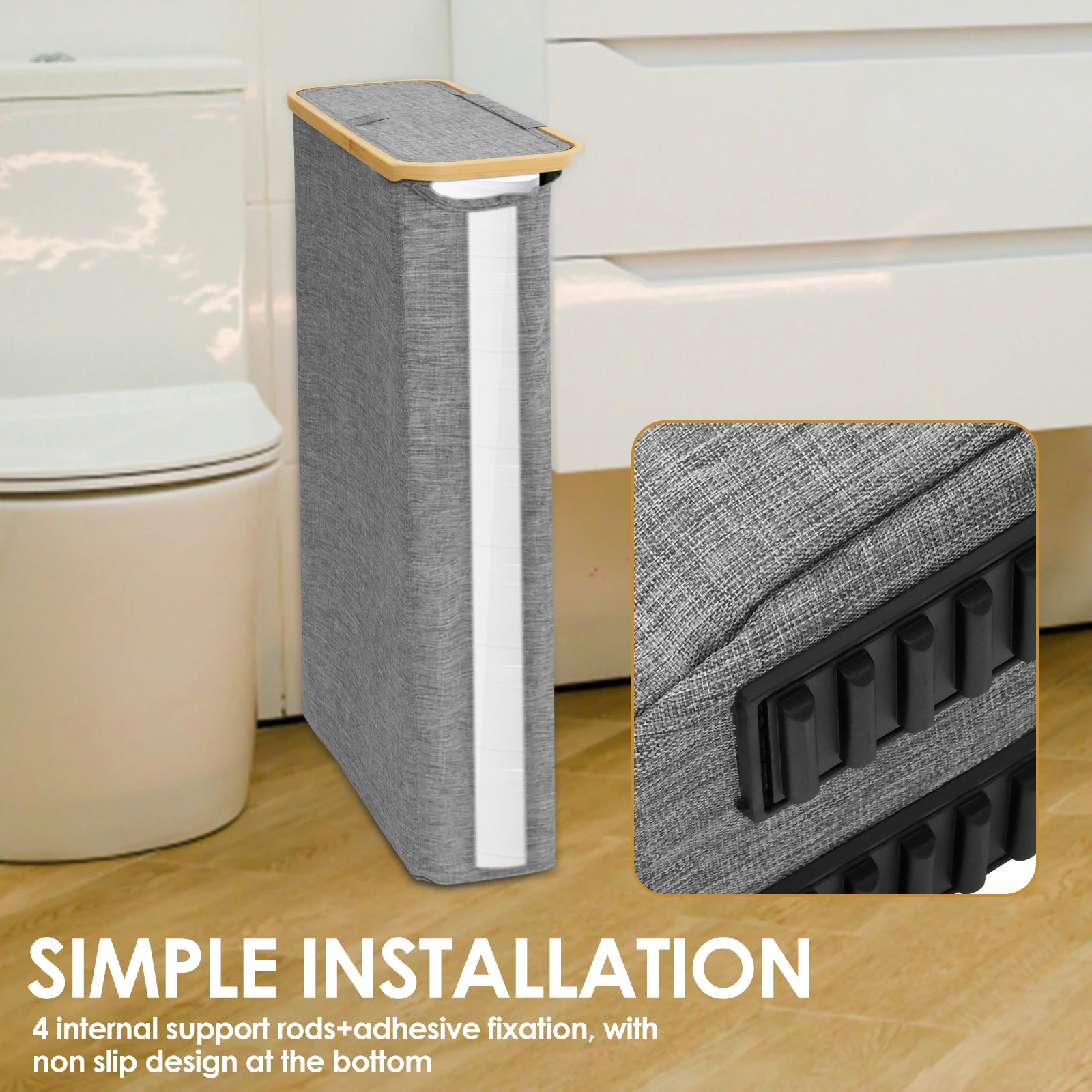 Bamboo Toilet Paper Storage Box with Oxford Cloth