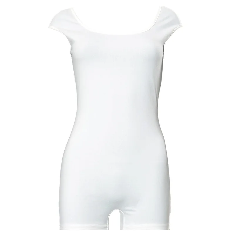 Mono corto ajustado blanco sin espalda para mujer, mono informal de manga corta, mono ajustado con hombros descubiertos, mono informal