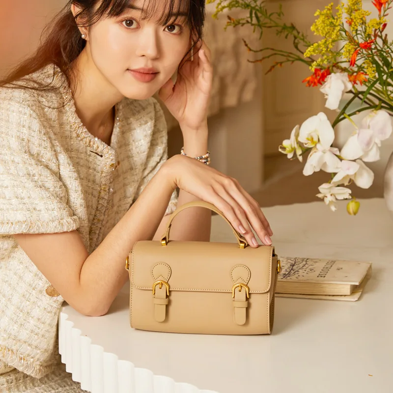 ZR DIARY Leather Small Square Bag Women Shoulder Messenger Bag Buckle Decor Cambridge Bag Handheld for Female H60060