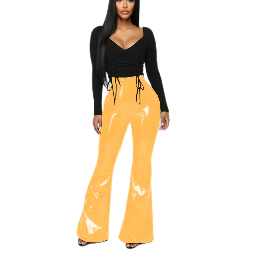Women High Waist Flare Leggings Solid Trousers Sexy Bodycon Trousers Club Pants Fashion Patent Leather Clothing Streetwear 7XL