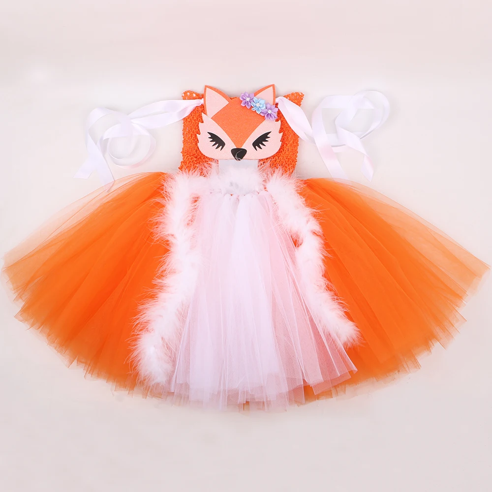 Costume Fox Vestiti Orange White Fox Tutu Dress Costume For Girls