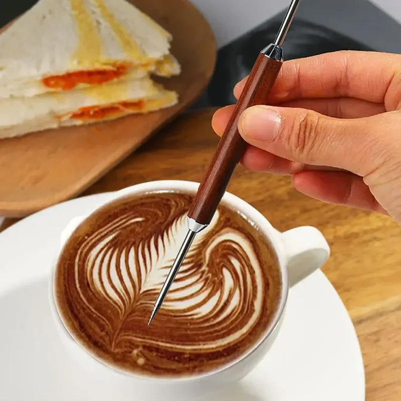1 Redwood Coffee Latte Art Pen, Stainless Steel Needles, Kitchen Tools, Coffee Accessories, Wooden Handle