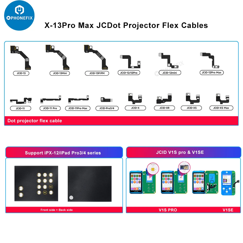 JC Dot Projector Flex JCID Dot Matrix Cable for iPHONE X XR XS 11 11P 12 PM 12Mini 13 13PM Pro 3/4 Projector Face ID Repair