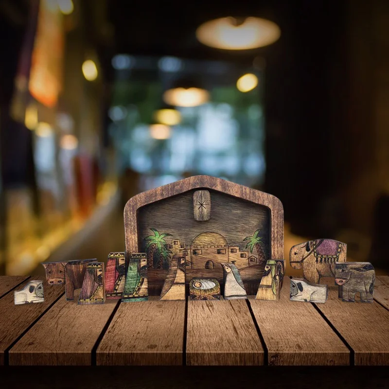 Creative Wooden Jesus Puzzles Nativity Decoration with Unique Wood Burned Design Home Decoration Accessories for Adult Figurine