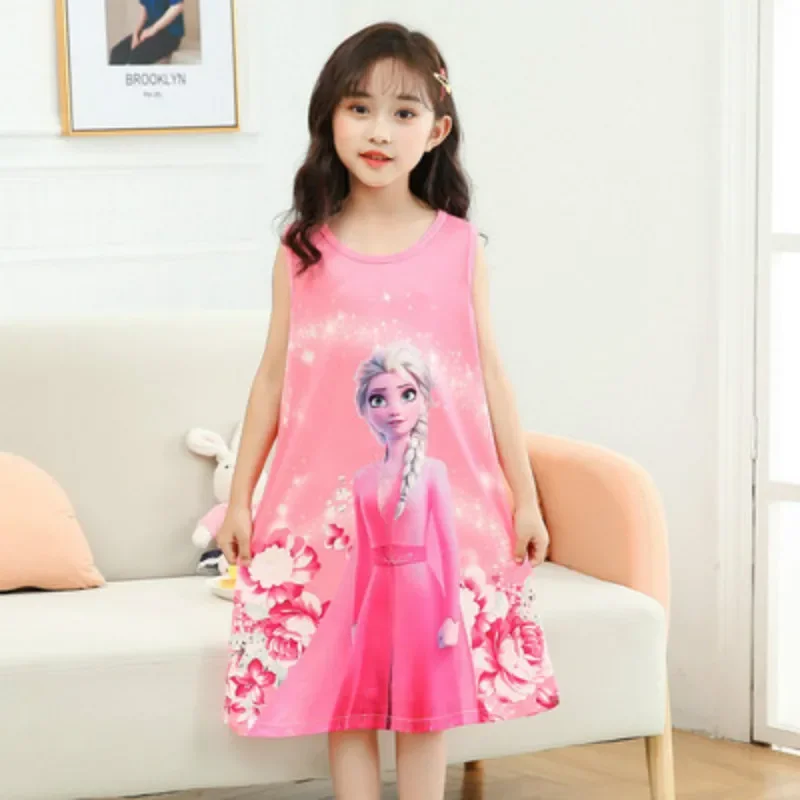 Summer Girls Dresses Frozen Anna Elsa Snow Queen Sophia Princess Sling Dress Girl Christmas Party Clothes Kid Clothing Sleepwear