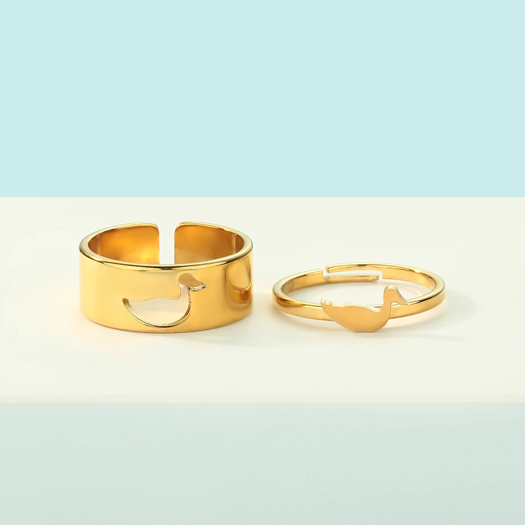 Cute Duck Rings Stainless Steel Waterproof Can Adjustable Punk Jewelry Set Couple Ring for Men and Women Birthday Souvenir Gifts 3