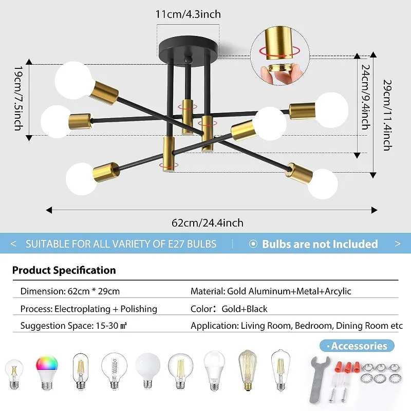LED Chandelier Modern Led Spider Ceiling Lighting Industrial Iron Black/Golden Nordic Minimalist Home Decoration Living Room Dining Room Ceilin