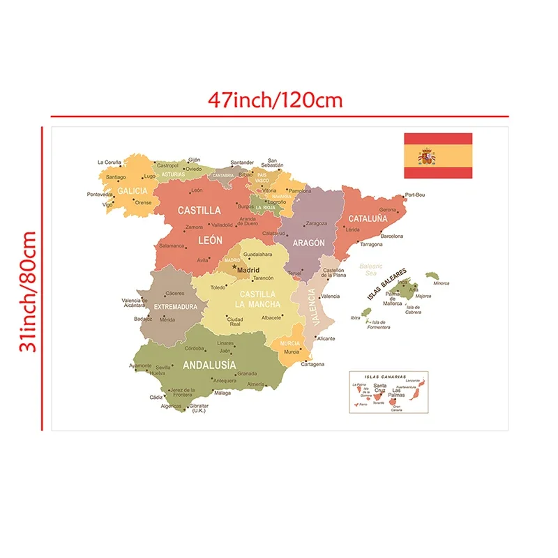 Spanish Map In Spanish Living Room Home Decoration School Supplies Non-woven Fabric Art Background Cloth 120*80cm