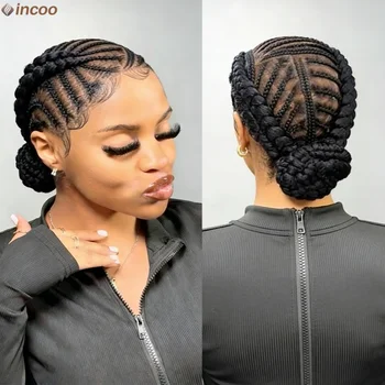 Parrucche sintetiche a chignon, parrucche intrecciate fatte a mano con pizzo completo per donna, leggere e carine, parrucca afro con trecce Bantu senza nodi, parrucca con pizzo frontale.