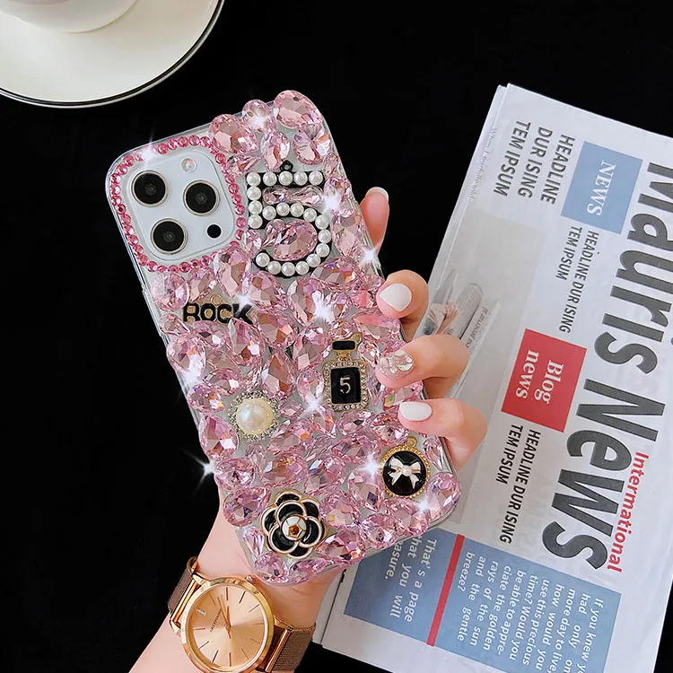 Diamond Bling Flowers Rhinestone Cases for iPhone, Phone Shell for iPhone 14 Pro, 15 Pro Max, Mobile Back Cover, Lollipop