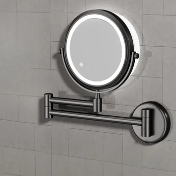 กระจกแต่งหน้าแบบติดผนังพับได้ ทำจากทองเหลือง ขยาย 3 เท่า: 1 เท่า สีเทา ขนาด 6/8 นิ้ว กระจกแต่งหน้าสีดำ สำหรับห้องน้ำ 1