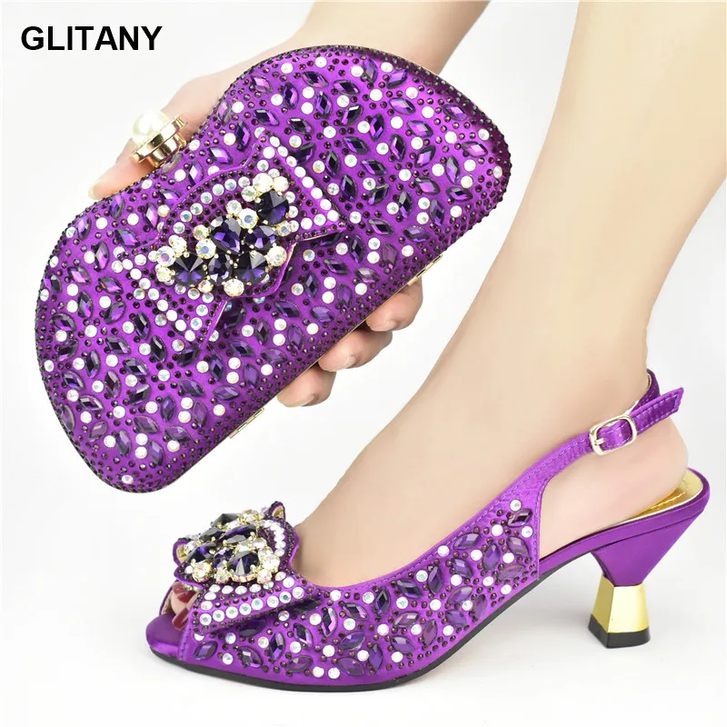 

New Fashion Wedding Shoes for Women Bride Italian Shoe and Bag Set for Party In Women Elegant Women Party Shoes with Bag Set