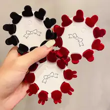 

10pcs/set Women Girls Mini Hairpin Red Black Velvet Heart Rabbit Small Hair Claws Sweet Mini Hair Clips Hairpin Hair Accessories
