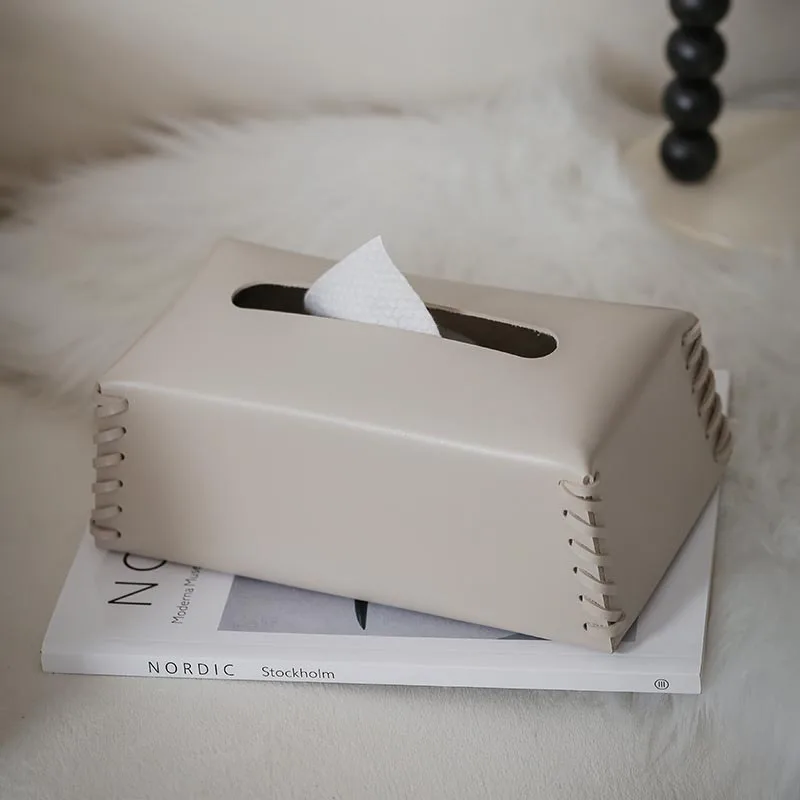 Tissue Box Luxury Woven PU Leather Napkin Case Pure Color Tissue Paper Holder Desktop Home Decoration Creative Paper Towel Cover 2