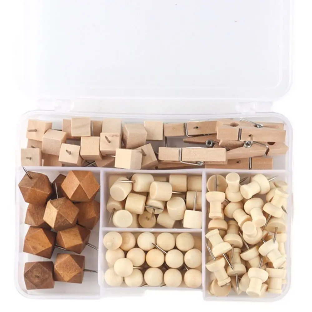 128Pcs 간단한 창조적 인 나무 푸시 핀 3D DIY 칠판 푸시 핀 상자 포함 다기능 장식 스터드 사진 벽 장식