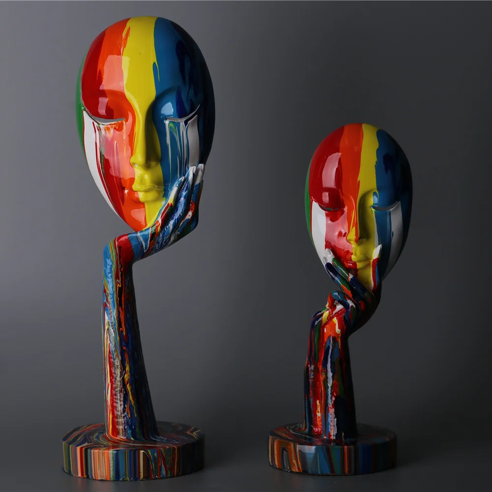 Ornament Crafts Creative Painted Colorful Woman Face Statues Decoration Home Wine Cabinet Office Decoration Desktop Crafts