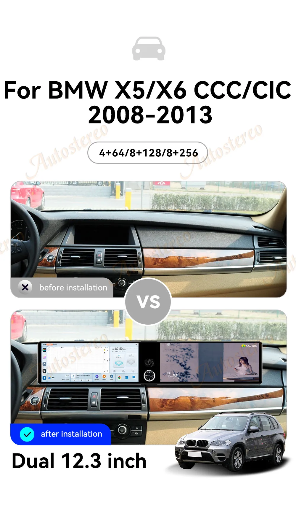 Dual Screen Android14 Car Radio Carplay Screen For BMW X5 E70 X6 E71 X6M X5M 200