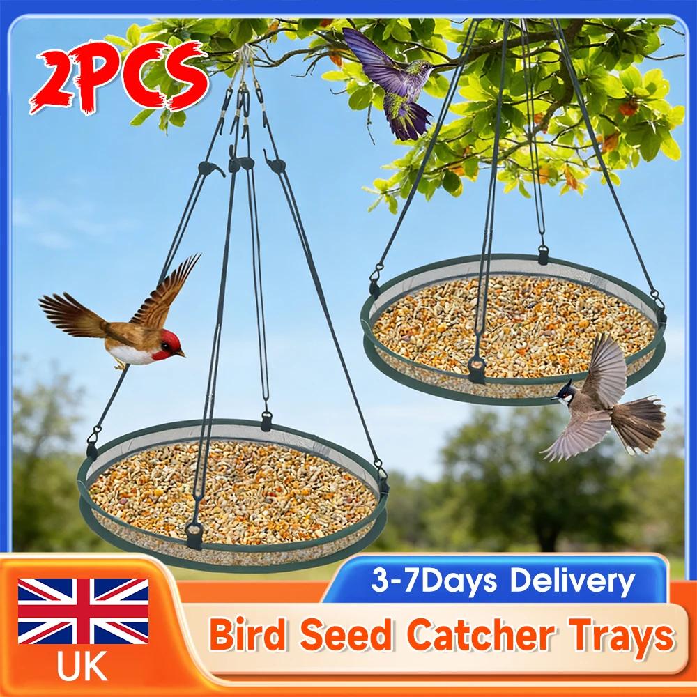 2 PCS Bird Seed Catcher Trays Hanging Bird Feeder Seed Collector Hanging Hoop Platform Outdoor Bird Feeding for Garden Yard Bird