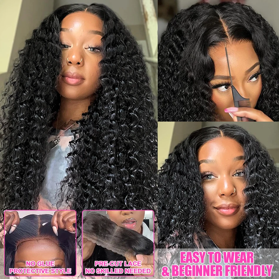 Luvin Glueless Deep Wave 13x4 13x6 HD Lace Frontal Human Hair Wigs Pre Plucked Curly Lace Front Wig 250% Ready To Wear 2