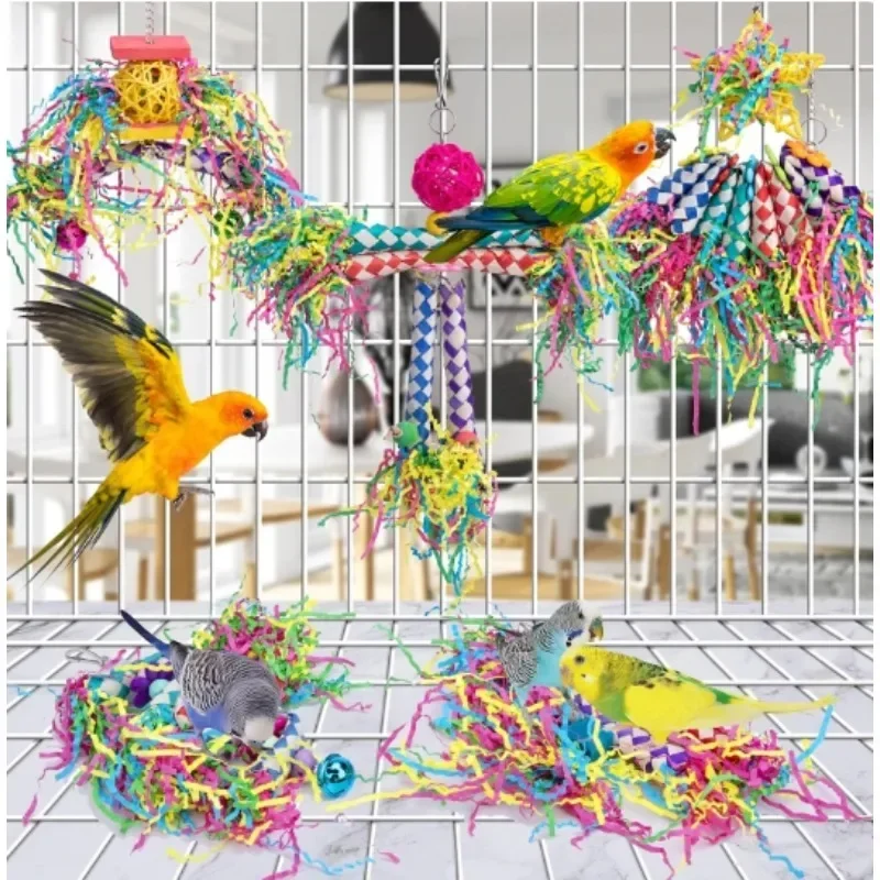 5-piece Parrot Toy Biting Toy Drawing Toy Finger Set Sichuan Pepper Wood Paper Silk Weaving Tube Toy Set 2