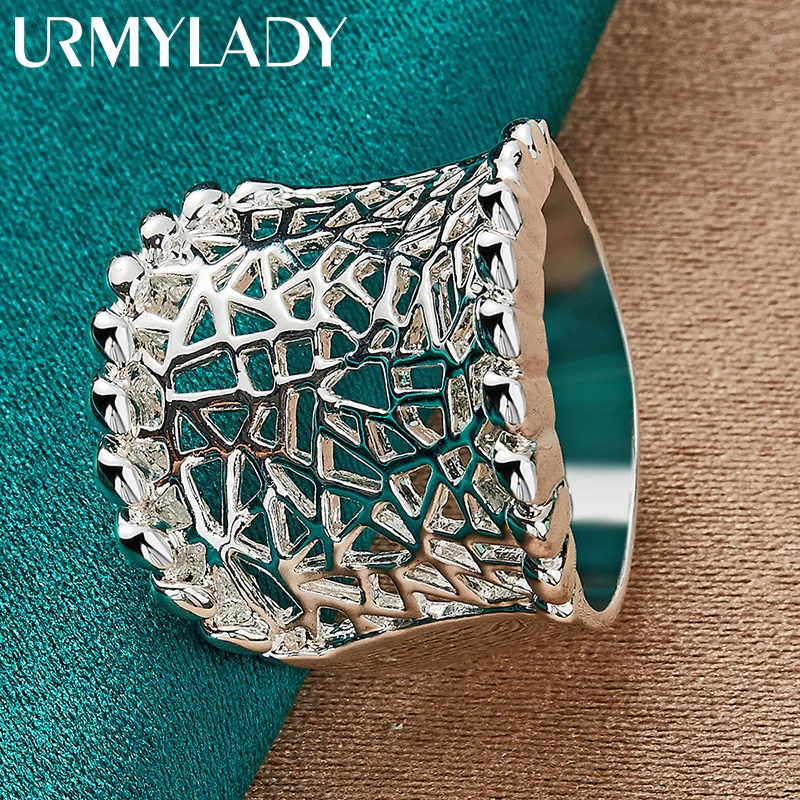 URMYLADY 925er Sterlingsilber, konkav, hohl, 7–10 # Ring für Frauen, Hochzeit, Party, modischer Charm-Schmuck