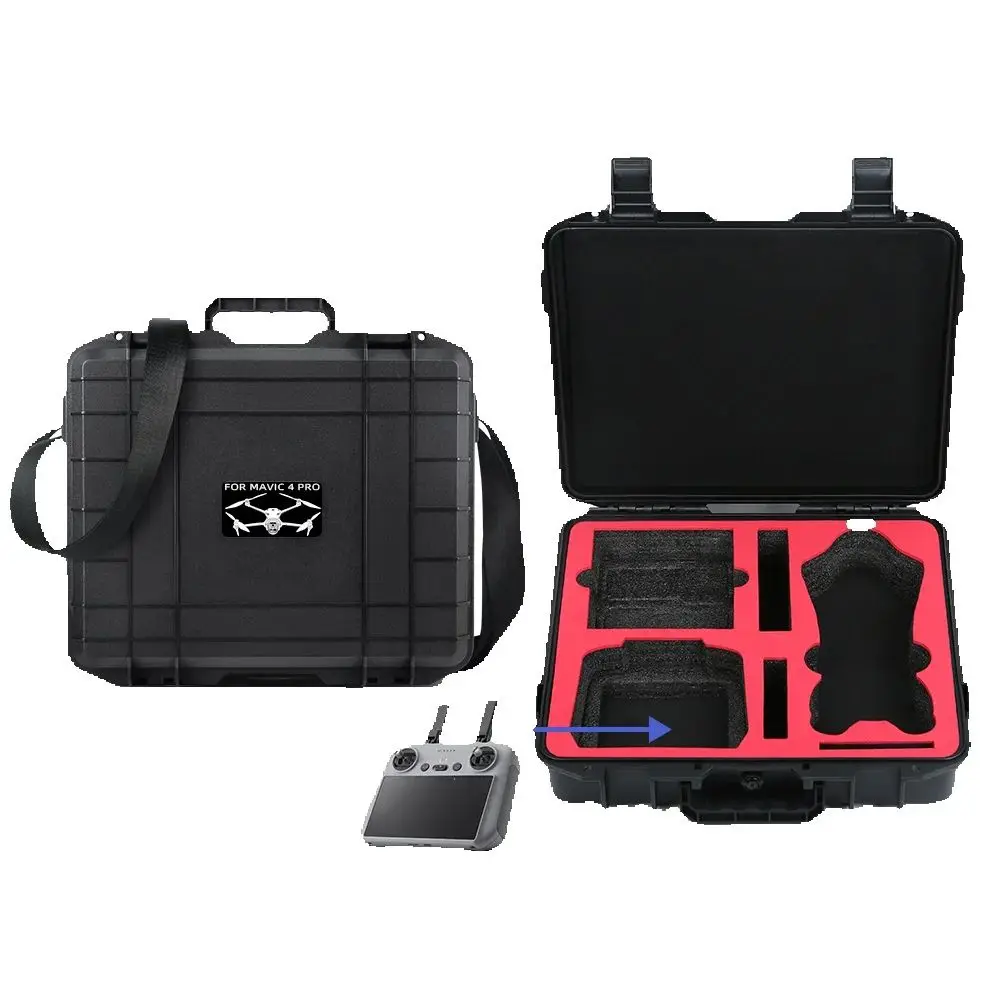 Étui étanche DJI Mavic 4 Pro posé sur une surface rocheuse, démontrant sa robustesse en extérieur.