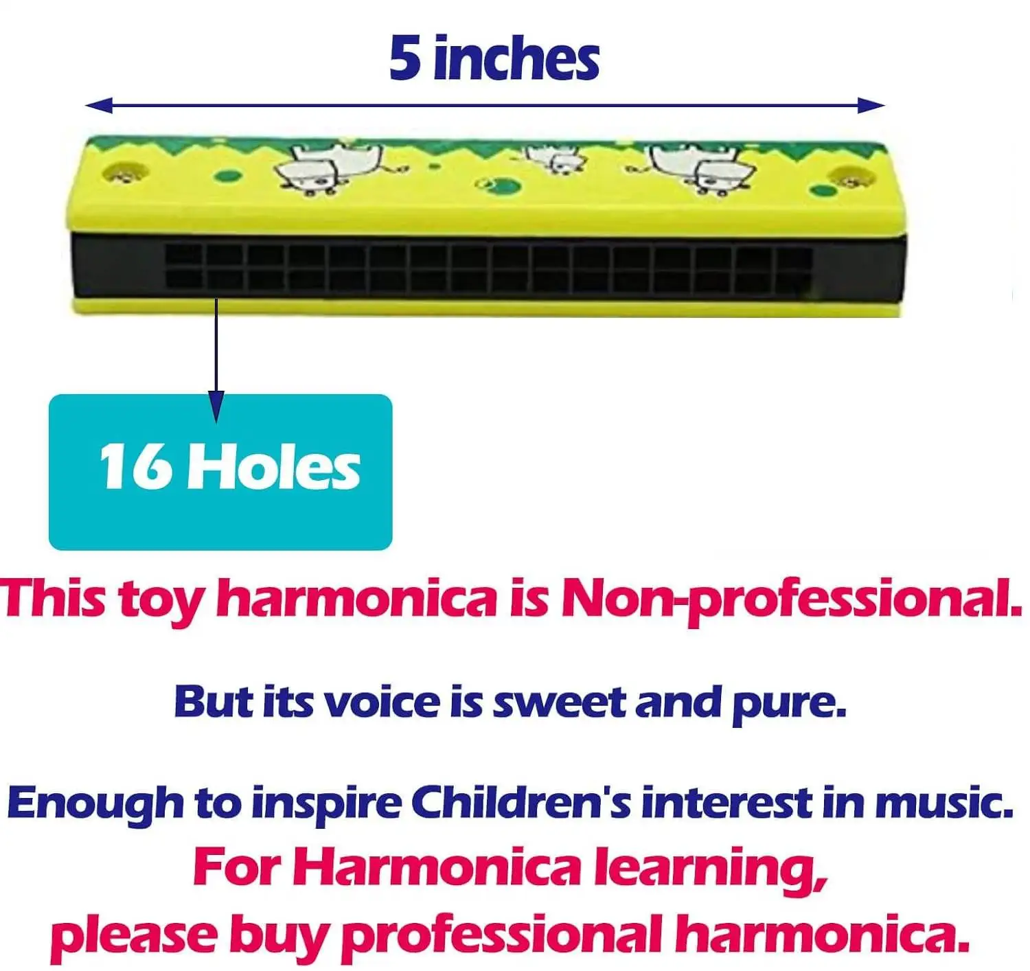 2pcs Wooden Harmonica Toy 16 Holes Cartoon Musical Instrument Toy Gift for Kids Birthday Toddler Party Favor Children Goodie Bag
